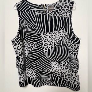 CHICO SLEEVELESS LAYERED TOP, SIZE 2 BLACK & WHITE
